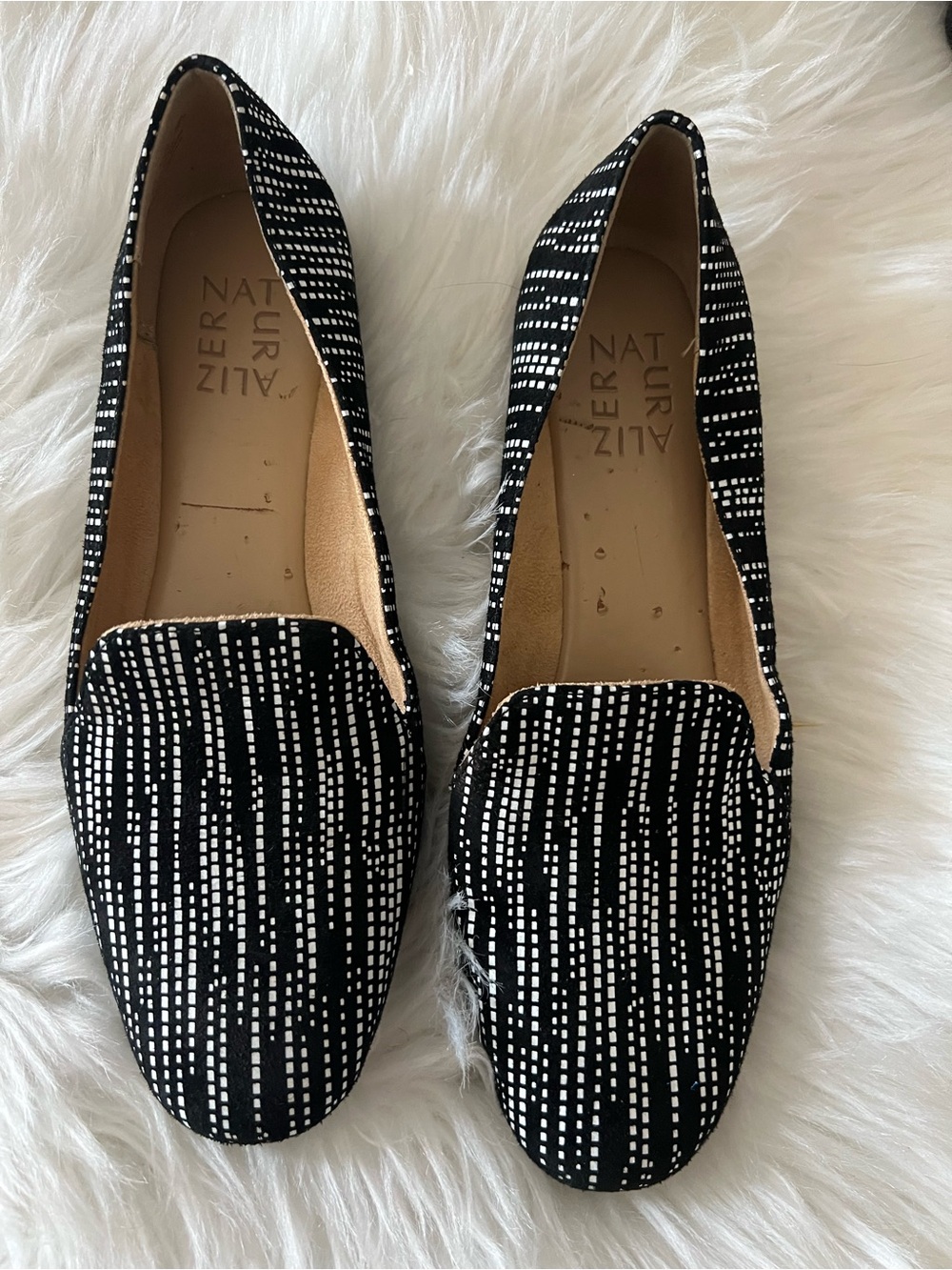 Naturalizer Black & White Dotted Slip-On Loafers